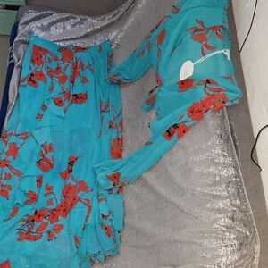 Luxxel Turquoise and Scarlet Floral Maxi Skirt
